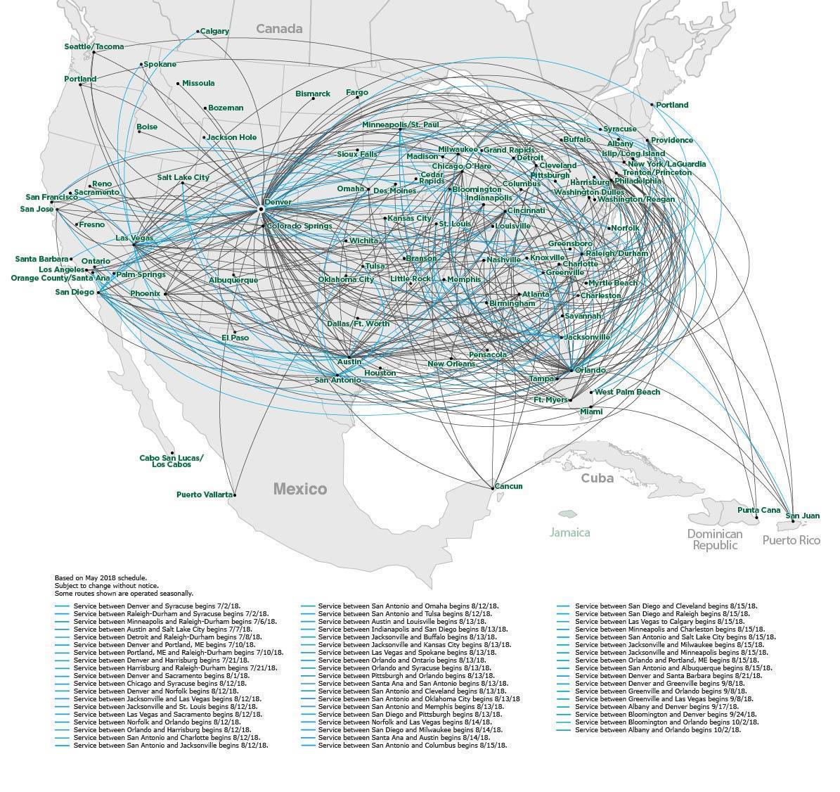 Route Map Frontier Airlines   6 21 18 Map 